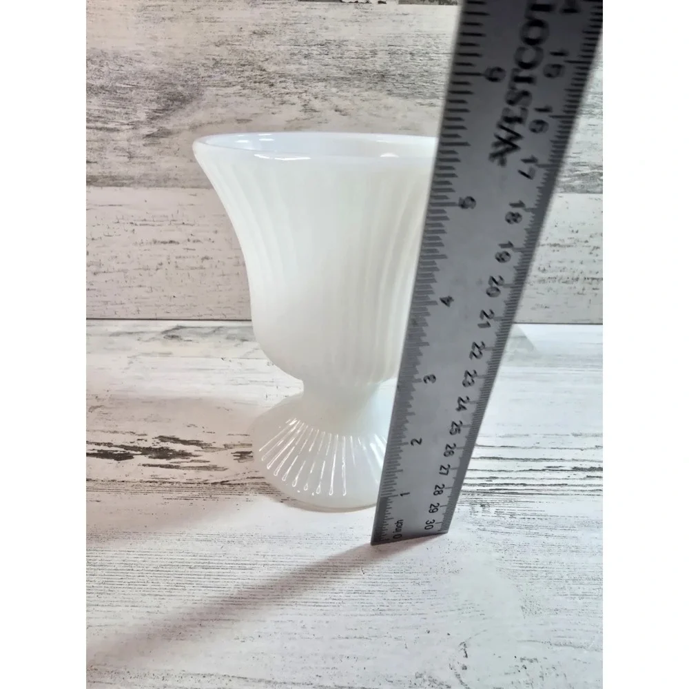 EO Brody Co White Milk Glass‎ Fluted Pedestal Vase M7000 Cleveland Ohio 6.25in